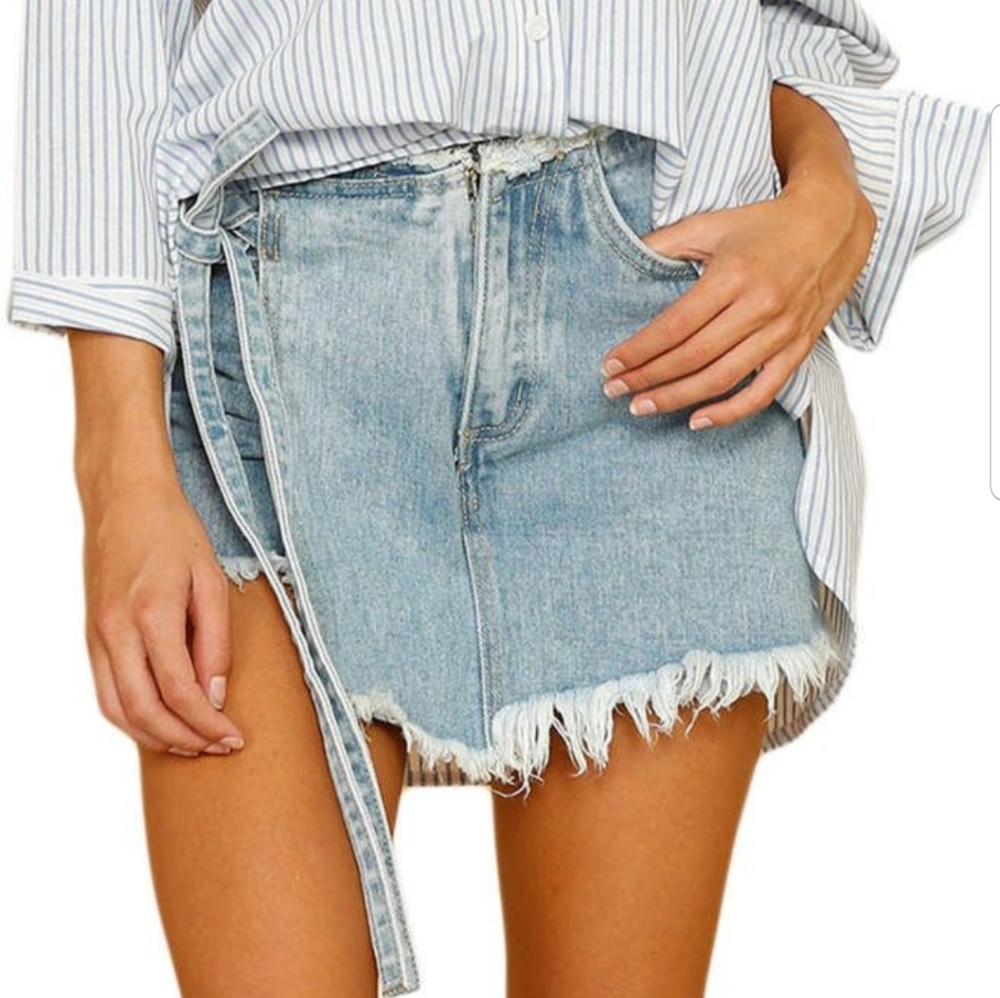 STYLEKEEPERS Distressed Wrap Jeans Skort